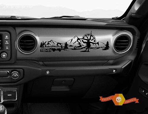 Jeep JL JLU Gladiator Wrangler Dashboard Mountain 1941 Willys met kompas scène vinyl sticker sticker
