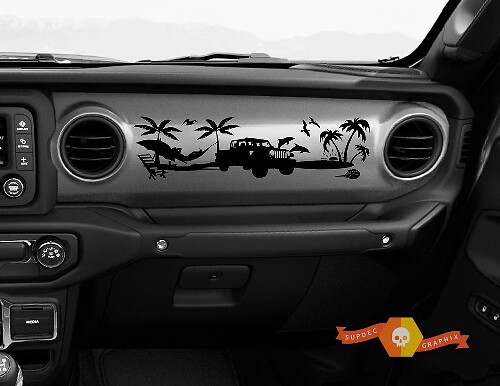 Jeep JT Rubicon Gladiator Dashboard Strandscène 1941 Willys met Kompas Scène Vinyl Sticker Sticker
