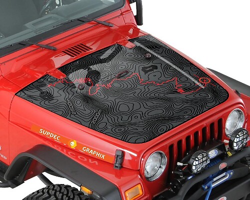 Topografische Kaart Avonturenroute Motorkap Vinyl Sticker voor Jeep Wrangler