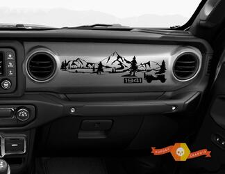 Jeep JT Rubicon Gladiator Dashboard Mountain 1941 Willys met Forest Scene Vinyl Decal

