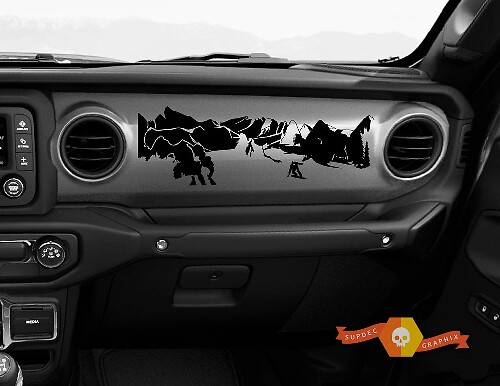Jeep JT Rubicon Gladiator Dashboard JLJLUJT Snowboarder bergscène vinyl sticker sticker
