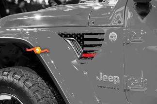 Jeep Wrangler JL JLU Gladiator Dunne rode lijn Verontruste Amerikaanse vlag Spatbord Vent Vinyl Sticker voor 2018-2021
