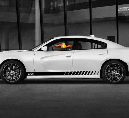Daytona GT R/T Style T/X Diagonal Hash Stripe Pair — Vinylsticker (zijkant, dorpel) voor Dodge Charger 2011-2020