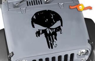 Hood Sticker voor Jeep Wrangler Distressed Punisher Skull Vinyl Blackout Sticker
