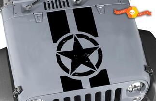 Verontruste Oscar Mike Military Star Jeep Black Out Hood Vinyl Decal Set
