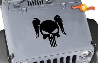 Jeep Wrangler Pigtail Punisher Skull Vinyl Blackout Hood Decal Vrouwelijke paardenstaart Punisher Skull Vinyl Sticker
