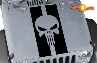 Jeep Wrangler Punisher Skull Pin Stripe Blackout Hood Sticker

