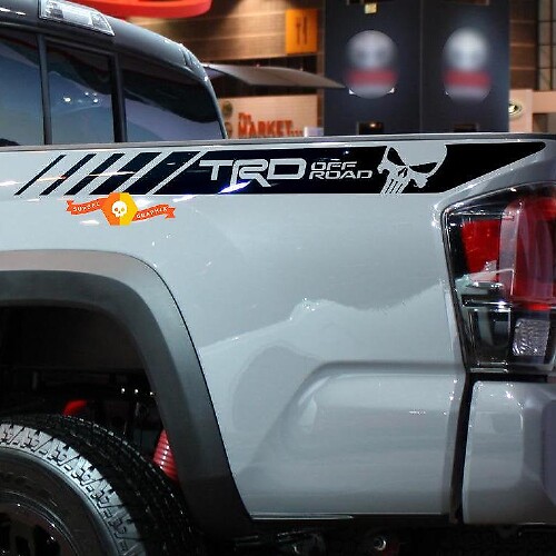 TRD Off Road Punisher Skull Bedside Vinyl Sticker voor Toyota Tacoma 2013-2020