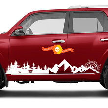 Side Trees Mountains and Compass Rocker side travel Vinyl Sticker Sticker geschikt voor Toyota 4Runner 2013 - 2020 TRD Vijfde generatie
 2