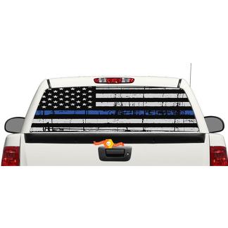Dunne blauwe lijn vlag grafische achterruit of achterklep sticker sticker pick-up truck SUV auto
