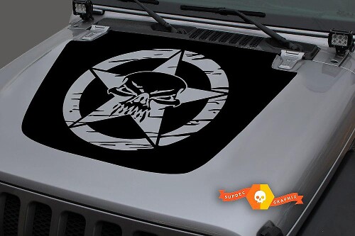 Verwoeste Militaire Ster Schedel Motorkap Vinyl Sticker voor Jeep Wrangler & Gladiator