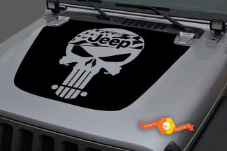Jeep 2018-2021 Gladiator JT Wrangler JL JLU Hood schedel Punisher USA vlag Vinyl sticker Sticker Graphics
