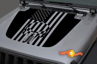 Jeep 2018-2021 Gladiator JT Wrangler JL JLU Hood Punisher Skull USA vlag Vinyl Decal Sticker Graphic
