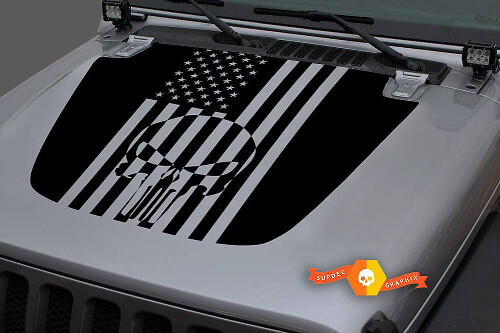 Punisher Skull USA-vlag motorkap vinylsticker voor Jeep Wrangler en Gladiator