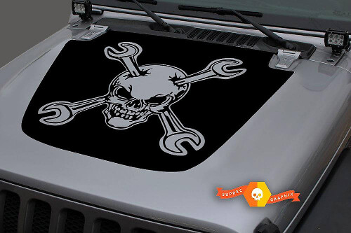 Schedel en Gekruiste Steeksleutels Motorkap Vinyl Decal voor Jeep Wrangler JL JLU en Gladiator JT