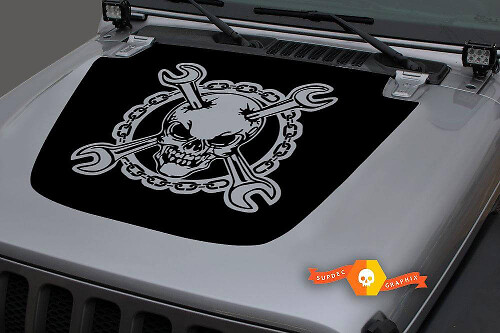 Schedel met gekruiste moersleutels ketting motorkap vinyl sticker voor Jeep Gladiator Wrangler