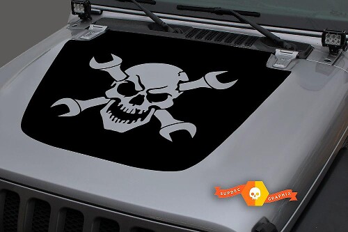 Schedel en gekruiste moersleutels motorkap vinyl sticker voor Jeep Wrangler Gladiator