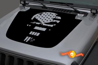 Jeep 2018-2021 Gladiator Wrangler JL JLU JT Hood Skull Punisher Army Star US USA Vlag Vernietigd Vinyl Decal Sticker Grafische
