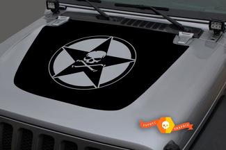 Jeep 2018-2021 Gladiator Wrangler JL JLU JT Hood oorlog ster schedel zwarte markering Vinyl Decal Sticker Graphic
