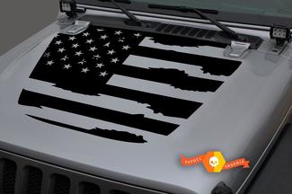Jeep 2018 - 2021 Gladiator Wrangler JL JLU JT Hood US USA Vlag vernietigd shabby Vinyl Decal Sticker Graphic
