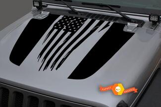 Jeep 2018 - 2021 Gladiator Wrangler JL JLU JT Hood vernietigd Shabby US USA vlag vinyl sticker sticker afbeelding

