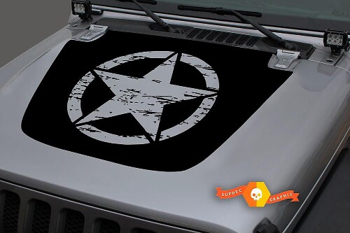 Versleten Militaire Ster Motorkap Vinyl Decal voor Jeep Wrangler & Gladiator