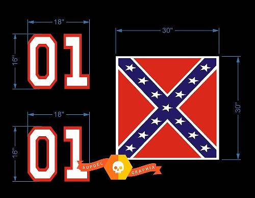 General Lee Stijl 01 Nummer en Vlag Vinyl Decal Kit