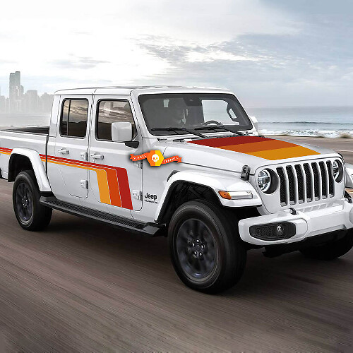 Retro stijl zij- en motorkapstrip vinyl decal kit voor Jeep Gladiator