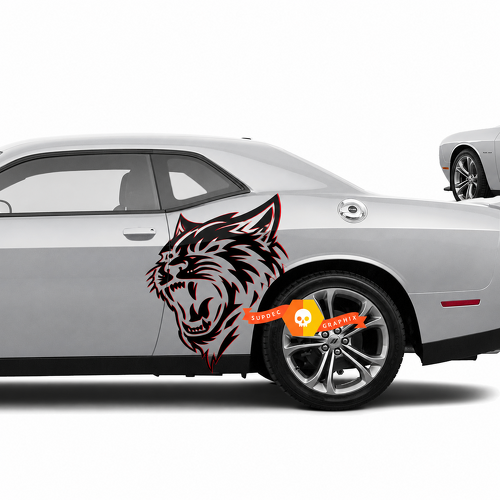 Custom Cat Head Red Edge Pair Zijkant Achterspatbord Vinylsticker voor Dodge Challenger Hellcat