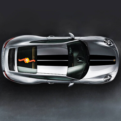 Dubbele race motorkap- en dakstrepen vinyl decalset voor Porsche 911 Turbo S