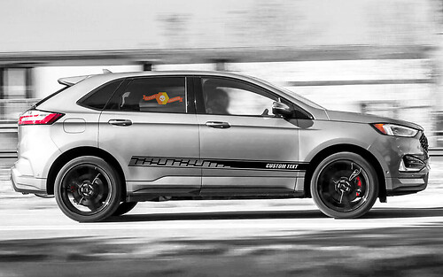 Geperforeerde Strepen met Aangepaste Tekst Zijvinylset voor Musclecar Edge