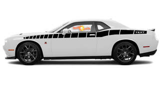 2008 en later Dodge Challenger Volledige lengte Aangepaste tekststijl Bodyline Strobe Racing Stripe Kit 4
