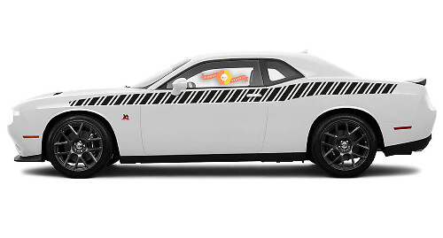2008 en later Dodge Challenger volledige lengte stijl Bodyline Strobe Racing Stripe Kit 6
