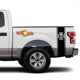 Skull Cross racer Bed Side Stripes Truck-stickers - Past op Ram Chevy Ford Jeep Gladiator
