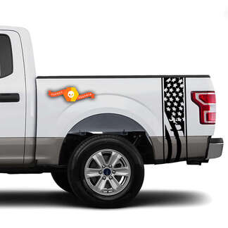 Waving USA flag racer Bed Side Stripes Truck-stickers - Past op Ram Chevy Ford Jeep Gladiator
