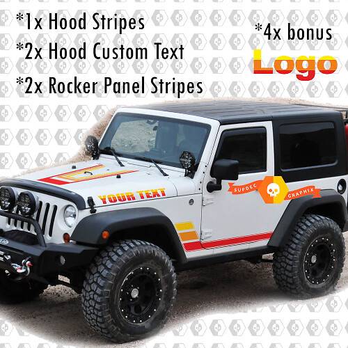 Vintage motorkap- en zijkstrepen vinylstickers voor Jeep Wrangler Rubicon Renegade JK