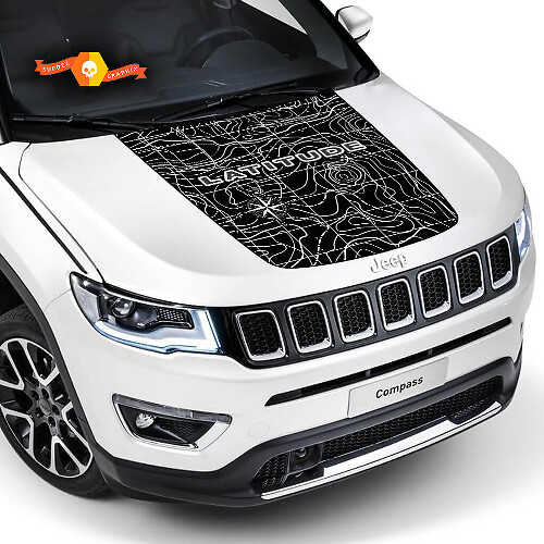 Topografische Kaart Breedtegraad Motordeksel Vinyl Sticker voor Jeep Compass 2017-2020