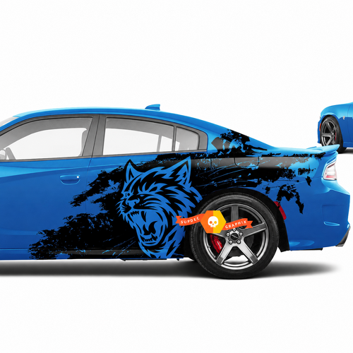 Custom Cat Head Versleten Grunge Paar Zij Achterspatbord Vinyl Decal Sticker voor Dodge Challenger