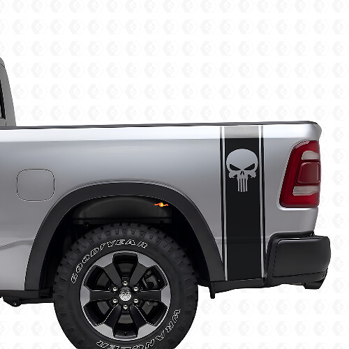 Punisher Skull Bed Side Strepen Vinyl Decal Kit voor Dodge Ram