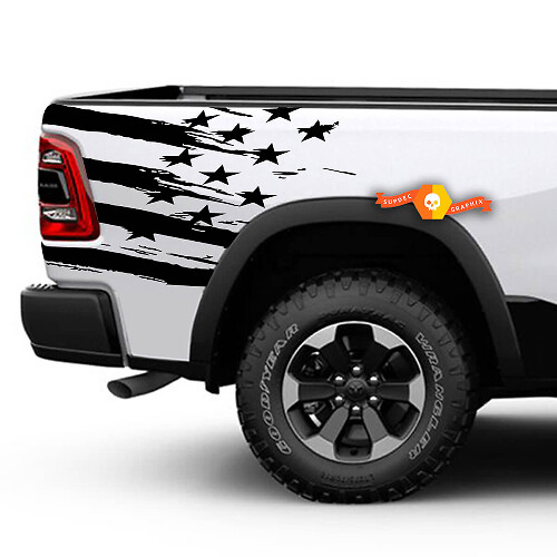 Rebellenkant Amerikaanse vlag noodlijdende Grunge Design Kapdeur Autobed ​​Pickup Voertuig Vrachtwagen Vinyl Grafische Sticker Sticker Achterklep
