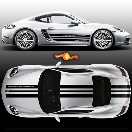 One Color Sport Cup Edition 1 Grafische stickers Decals -kits Racing Stripe over de bovenste dak Porsche en racestrepen voor Carrera of een Porsche

