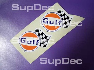 Paar Gulf Racing-stickers met vlag