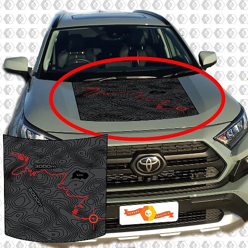 Topografische Kaart Motorkap Zwart Vinyl Sticker voor Toyota RAV4 2019