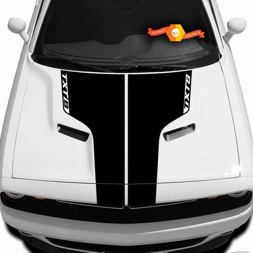 TXT8 Dubbele motorkapstreep motorkap vinyl decal sticker voor Dodge Challenger 2009-2014