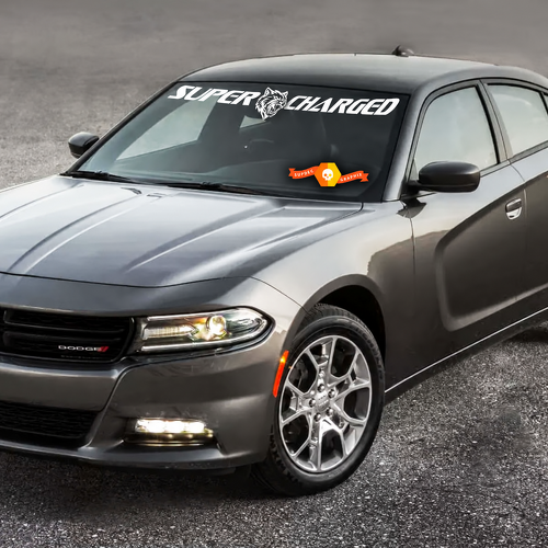 Supercharged Cat Head Banner Voorruit Vinylsticker voor Dodge Charger 2011-2016
