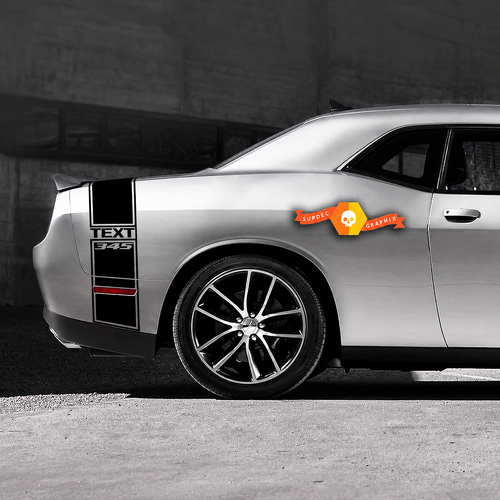 345 Hemi Style Custom TEXT Tail Band Kit — Vinylsticker (achterspatbord, kofferdeksel, achterbumper) voor Dodge Challenger