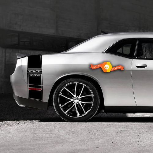 392 SRT Style Custom TXT Tail Band Kit — Vinylsticker (achterspatbord, kofferdeksel, achterbumper) voor Dodge Challenger