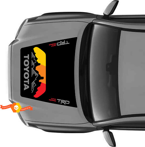Enorme TRD Off Road Vintage Sunset Retro Oude Stijl GEEN LOOPJE! Mountains Forest Hood Vinyl Stickers Sticker geschikt voor Toyota Tacoma 2016 - 2021 modellen
