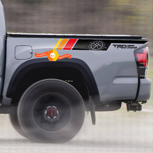 Paar TRD Sport PRO Off Road Vintage Kleuren Kompasstrepen voor Tacoma Side Vinyl Stickers Sticker geschikt voor Toyota Tacoma 2005-2020
