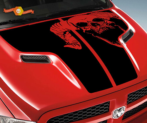 Rebel Grunge Skull Hood Vinyl Sticker voor Dodge Ram 1500 2500 2010-2018